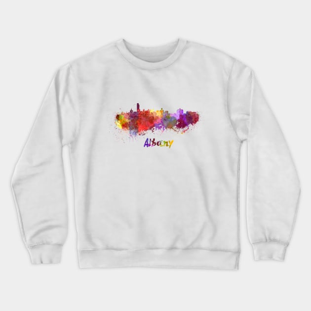 Albany skyline in watercolor Crewneck Sweatshirt by PaulrommerArt